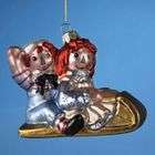   of 6 Raggedy Ann and Andy On Snow Sled Glass Christmas Ornaments 3.75