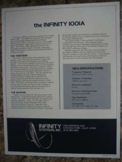Infinity 1001A Speaker Brochure 1973  