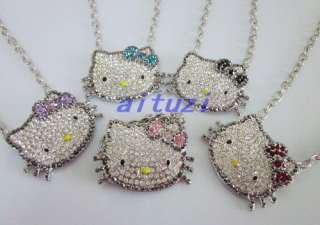cute Hello kitty multi color bow crystal 5 necklace mixed color xmas 