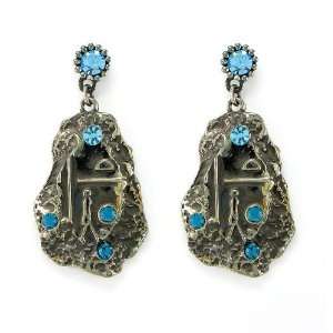 Perfect Gift   High Quality Ethnic Flair Earrings with Blue Swarovski 