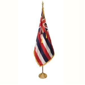  Hawaii Flag Set 3X5 Ft   8 Ft Oak Pole w/ Round Spear 