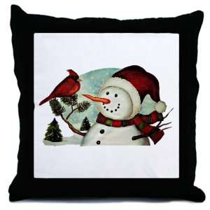  Throw Pillow Christmas Snowman Wearing Scarf with Cardinal 