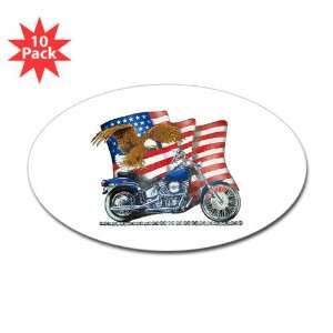  Sticker (Oval) (10 Pack) Motorcycle Eagle And US Flag 