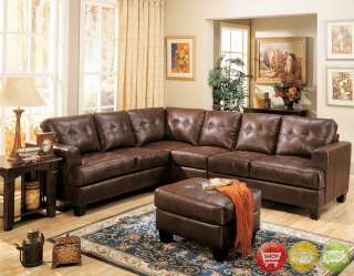 Samuel Contemporary Brown Tufted Leather Sectional Sofa  