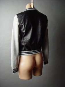   Faux Leather Gray Letterman Varsity Letter Women Zipper Front Jacket M
