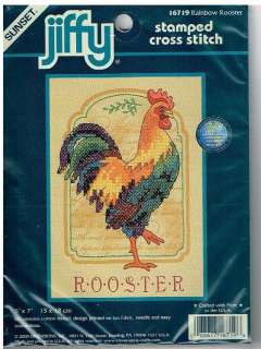 Rooster, Rainbow Rooster, Stamped Cross Stitch, Sunset Jiffy, 2000 