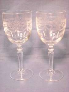 VINTAGE DEPRESSION GLASS PEDESTAL CLEAR ETCHED WINE GLASS SCROLLS 6 