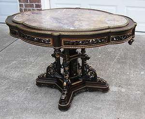   VICTORIAN ROSEWOOD CHARLES BOUDOUINE MARBLE TOP CENTER TABLE  