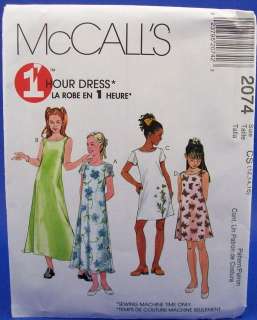McCalls 2074 Girls One Hour Dress Pattern 12, 14, 16  