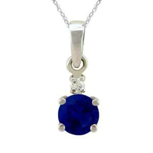   September Birthstone Created Sapphire and Diamond Necklace Jewelry