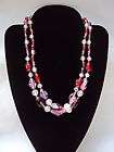 Vintage Long 3 Strand Red Pink Purple Bead Necklace  