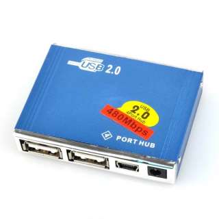 Mini 4 Port USB 2.0 Hub   Hi Speed Network Hub Blue  