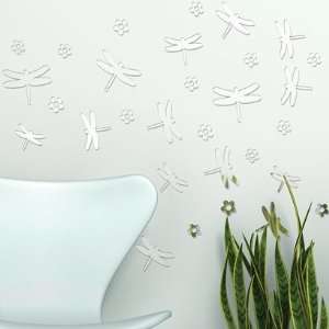  Wall Decal   Dragonfly & Flowers Mirror
