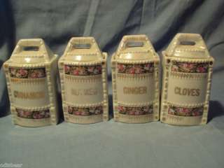   MADE Spice CANISTERS handpainted PORCELAIN CLOVES, NUTMEG +  