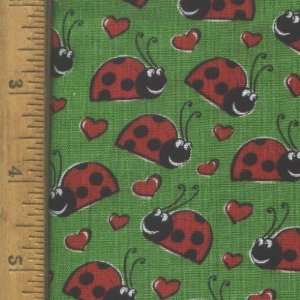  44 Wide Fabric Ladybugs (Green Background) Fabric By 