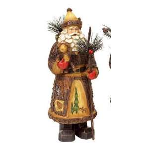   Lodge Rustic Wood Grain Santa Claus with Teddy Bear Christmas Figure