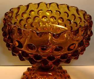 VTG AMBER HOBNAIL GLASS Compote / CANDY DISH  