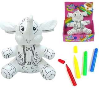COLOR & WASH STUFFED ELEPHANT coloring toy play animals washable 