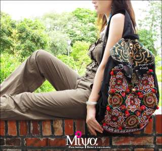   Handmade Ethnic Canvas Shoulder Backpack Bag with Embroidery Style C