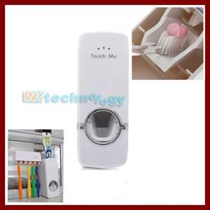 White Auto Toothpaste Dispenser & Brush Holder w/ 5 Toothbrush holes 