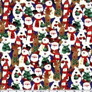  45 Wide Santa and Friends Crowd Blue Fabric By The Yard 