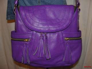 BFS03~MAXX New York Purple Leather End Pocket HOBO Shoulder Bag 