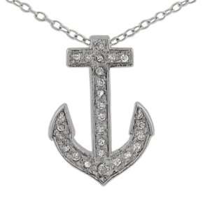  Sterling Silver CZ Small Anchor Pendant Jewelry