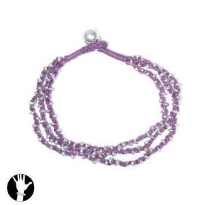   women bracelet bracelet 21 cm 3 rows silver purple fabrics Jewelry