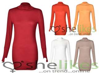 Ladies Thumb Hole Polo Neck Womens Long Sleeves Top  
