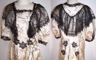   Silk Brocade Black Lace Bustle Ball Gown Skirt Train Dress  
