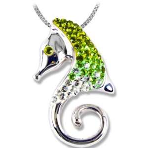   Silver Graduated Erinite Swarovski Crystal Seahorse Pendant Jewelry