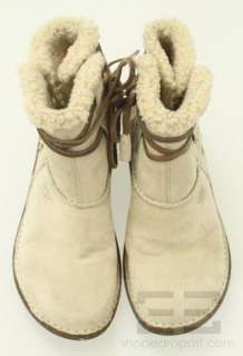 UGG Beige Shearling Wrap Tie Ankle Boots Size US 8  