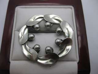 Beau Sterling Silver Circle Pin Leaves and Berries 925 Signed  
