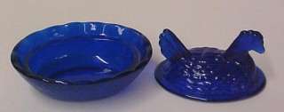 Blue Depression Glass Mini Hen Chicken Trinket Dish New  