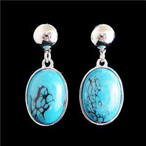 Snake Necklace Earring Set Clear Swarovski Crystal Blue Oval Turquoise 