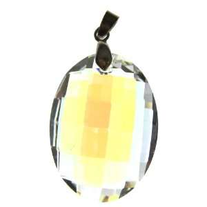 Bead Collection 41302 Glass Faceted Oval Crystal Pendant, 32 by 24mm