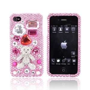White Teddy Bear w Hearts Pink Bling Hard Plastic Case Cover For Apple 