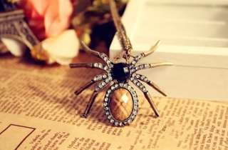   Bronze Awesome Cool Cute Crystal Spider Retro Necklace Z1053  