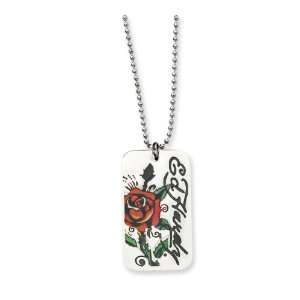  Ed Hardy Rose 2 piece Painted Dog Tag 24 Necklace 