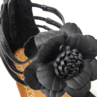 Womens Flower T Strap Flat Thong Sandals Black Size 5.5 10 / ankle 