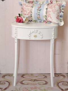 Shabby Cottage Chic Oval Side Table 1 Drawer Rose Appliques French 