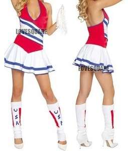 Lovely Costume Blue White Red Cheer Leader Sport Team Outfit  