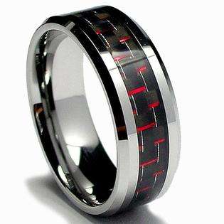  Mens Tungsten Carbide Black and Red Carbon Fiber Inlay 