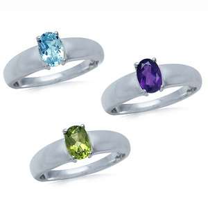   Blue Topaz, Peridot or African Amethyst Sterling Silver Solitaire Ring