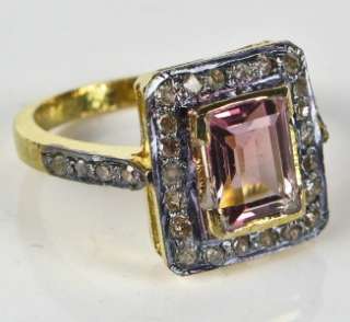   18k Gold/Sterling 2.60ct Rose Cut Diamonds & Soft Pink Tourmaline Ring