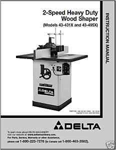Delta 2 Speed Heavy Duty Wood Shaper Instruction Manual  