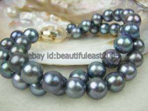 charming 2row 9 10mm AAA black akoya pearl bracelet 8  