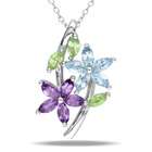   com Sterling Silver Amethyst, Peridot and Blue Topaz Fashion Necklace