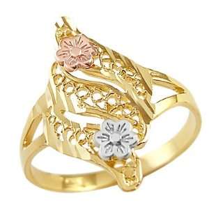   10.5   14k Yellow White n Rose Gold Ladies Flower Desing Ring Jewelry