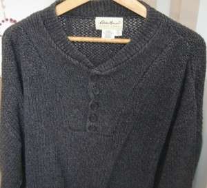 Eddie Bauer Men XL Charcoal 5 Button Sweater Cotton (T427)  